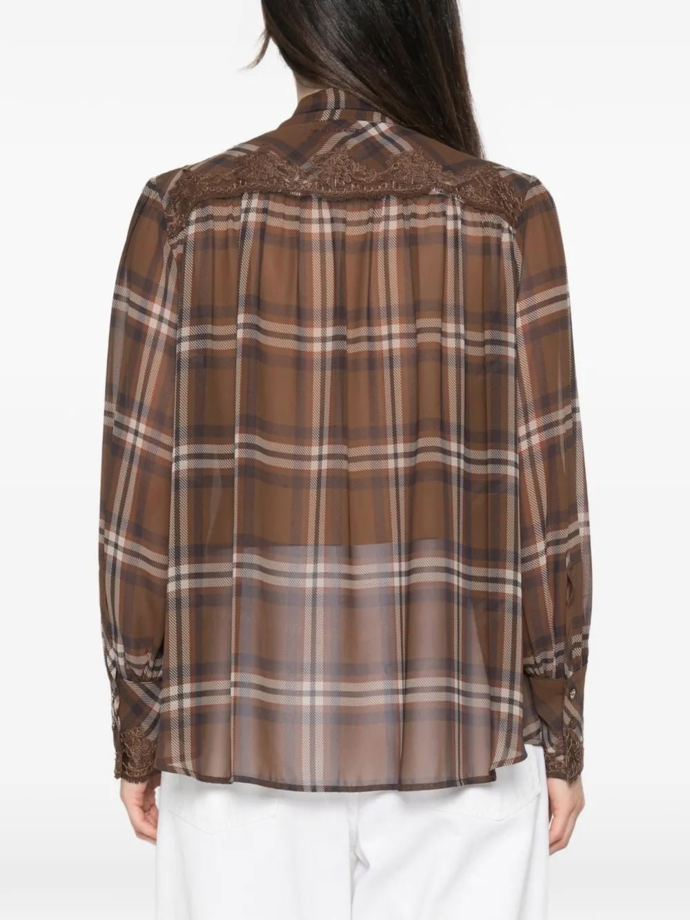 ERMANNO FIRENZE Geruite blouse met strik Bruin