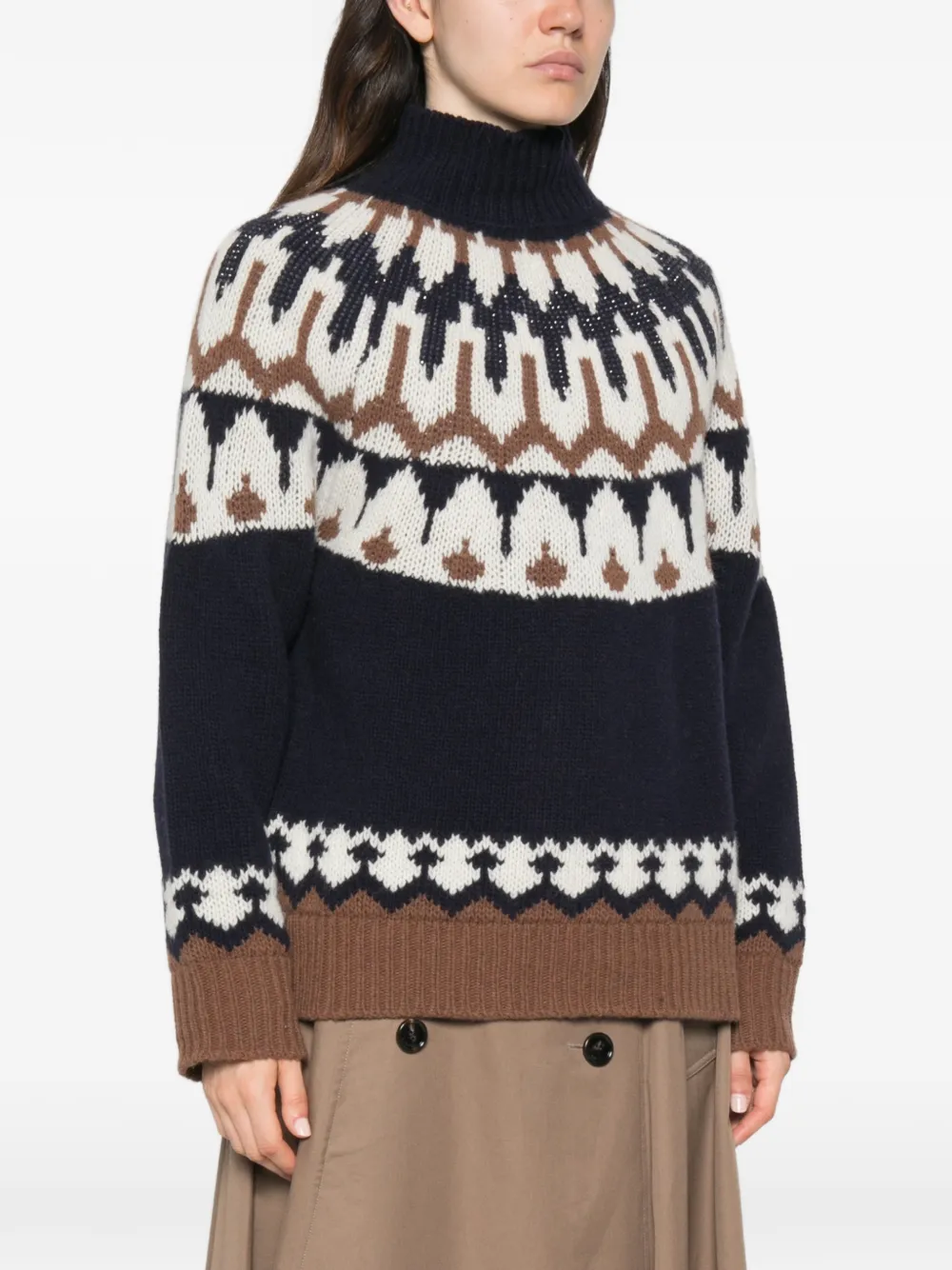 Ermanno Firenze Geometric Pattern Knitted Wool Turtleneck Sweater In Multi