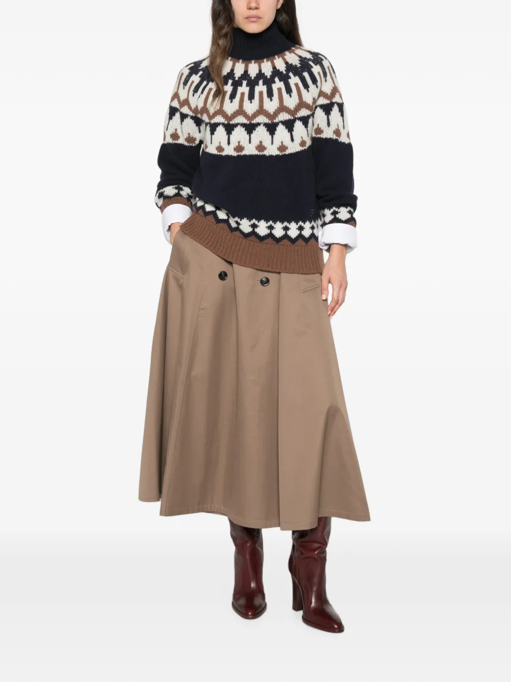 Ermanno Firenze Geometric Pattern Knitted Wool Turtleneck Sweater In Multi