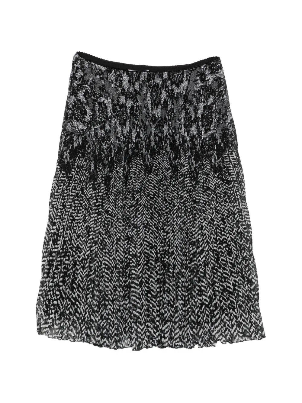 Ermanno Firenze Lace-panelled Pleated Midi Skirt In Black