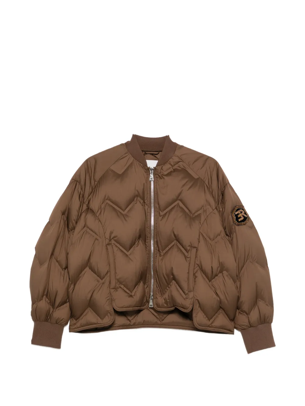 ERMANNO FIRENZE chevron-quilted logo-patch jacket - Braun