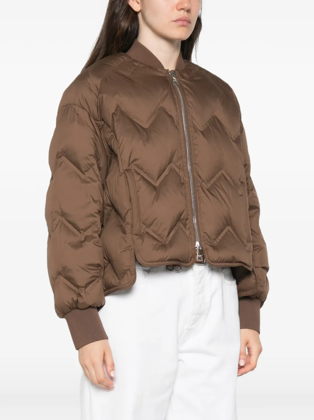 ERMANNO FIRENZE Gewatteerd jack met chevron-patroon en logo-patch Bruin
