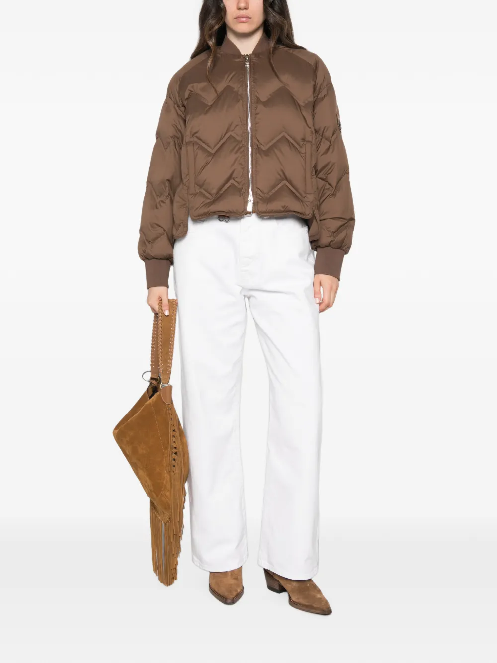 ERMANNO FIRENZE Gewatteerd jack met chevron-patroon en logo-patch Bruin