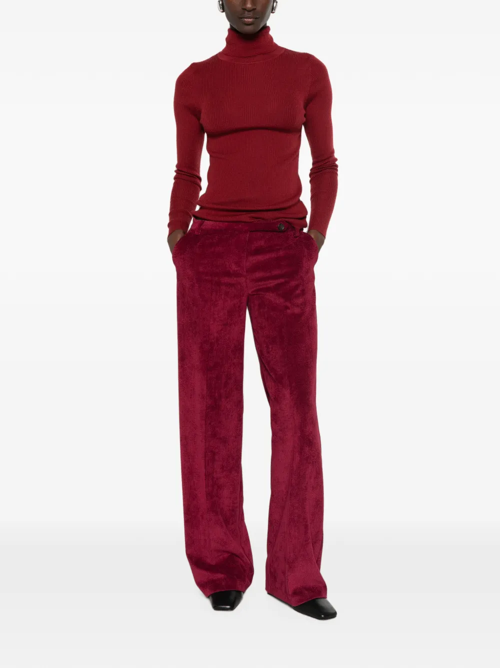 ERMANNO FIRENZE Palazzo broek met ribfluwelen effect Rood
