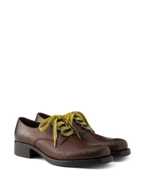 Prada antiqued-leather lace-up Shoes | Brown | FARFETCH