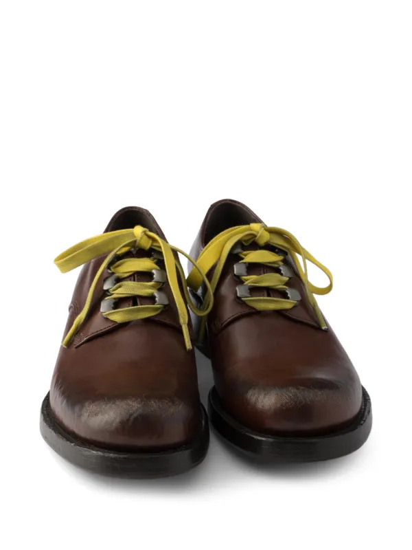 Prada antiqued-leather lace-up Shoes | Brown | FARFETCH