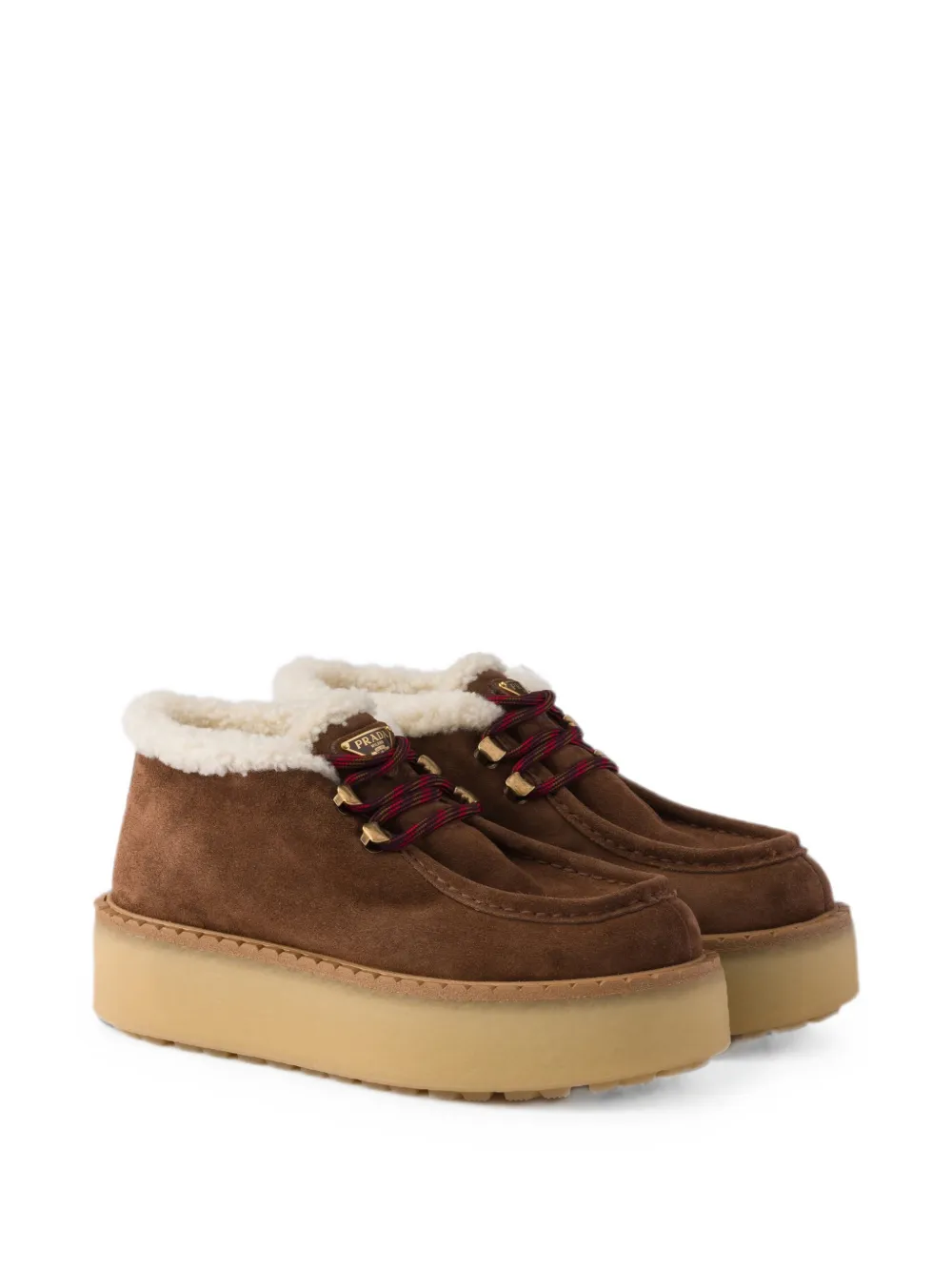 Prada shearling-trim platform lace-up shoes Bruin