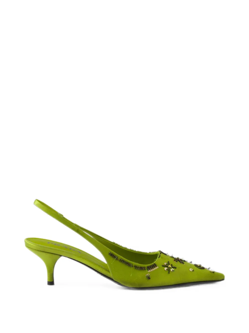 Prada Satijnen slingback pumps met borduurwerk Groen