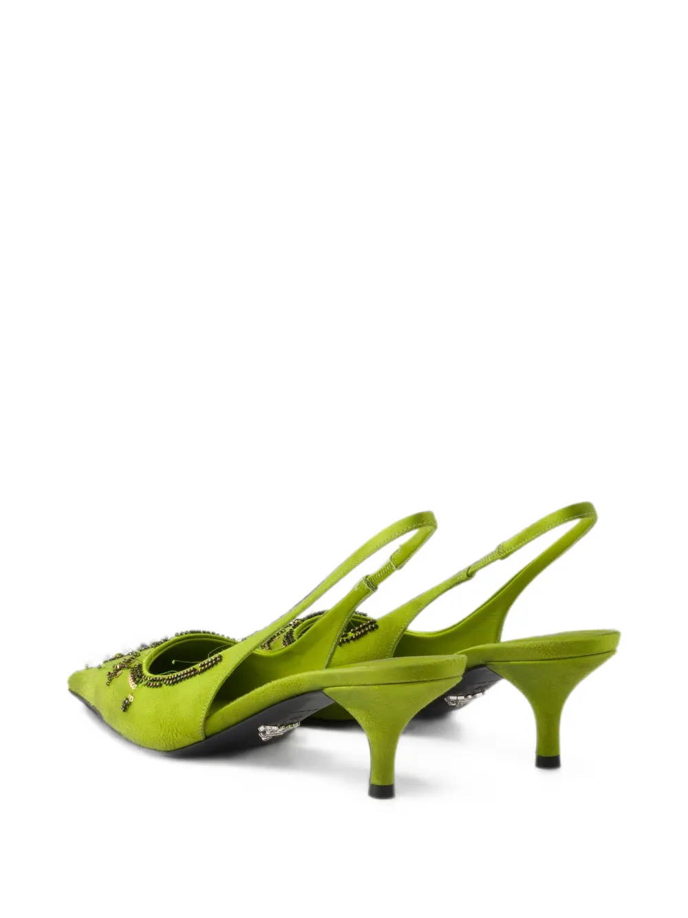 Prada Satijnen slingback pumps met borduurwerk Groen