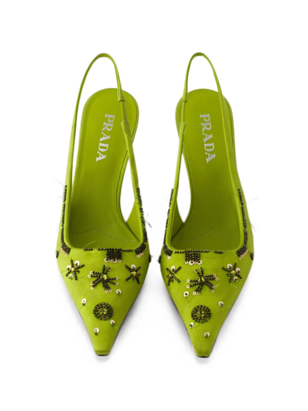 Prada Satijnen slingback pumps met borduurwerk Groen