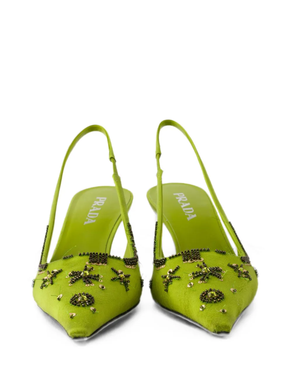 Prada Satijnen slingback pumps met borduurwerk Groen