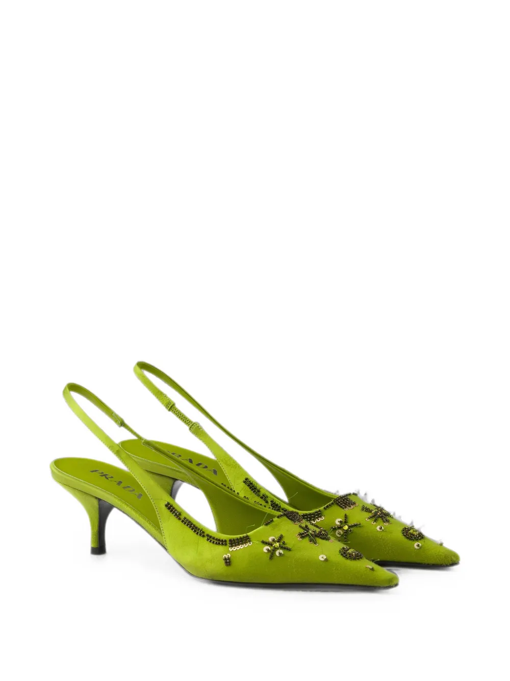 Prada Satijnen slingback pumps met borduurwerk Groen