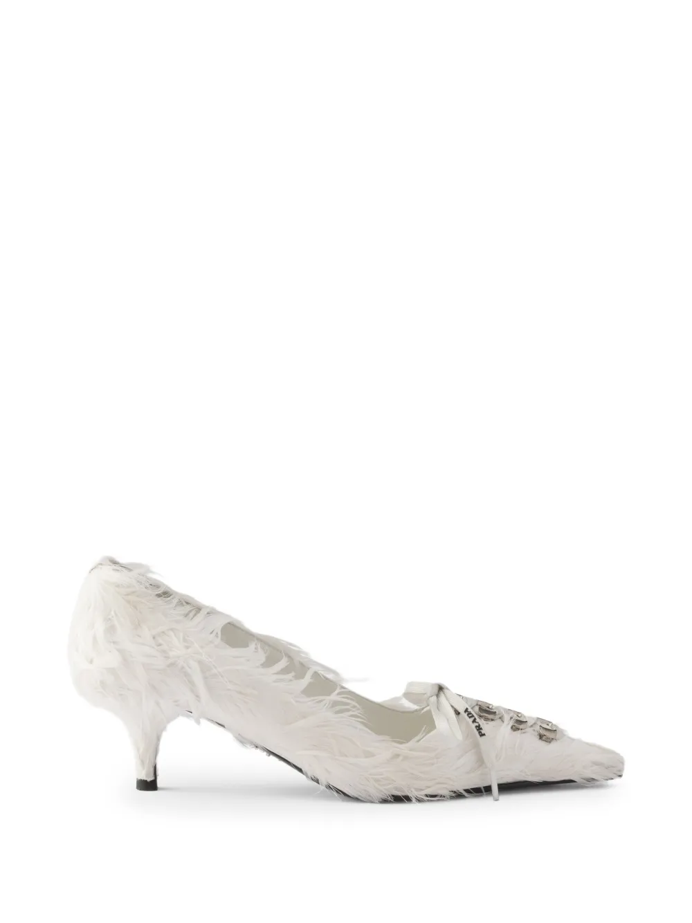Prada Satijnen pumps verfraaid met veren Wit