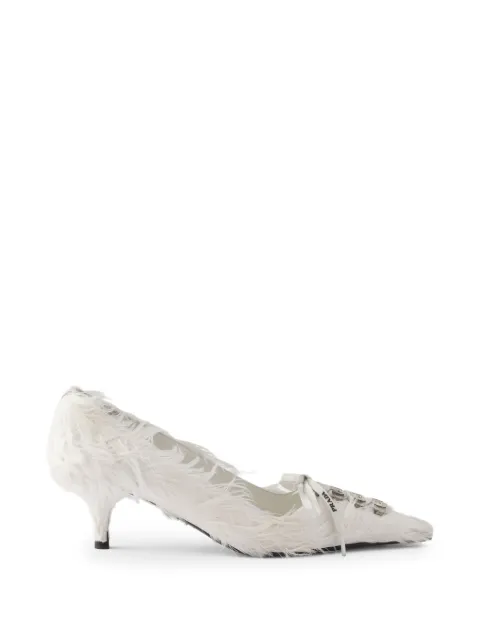 Prada escarpins en satin à détails de plumes