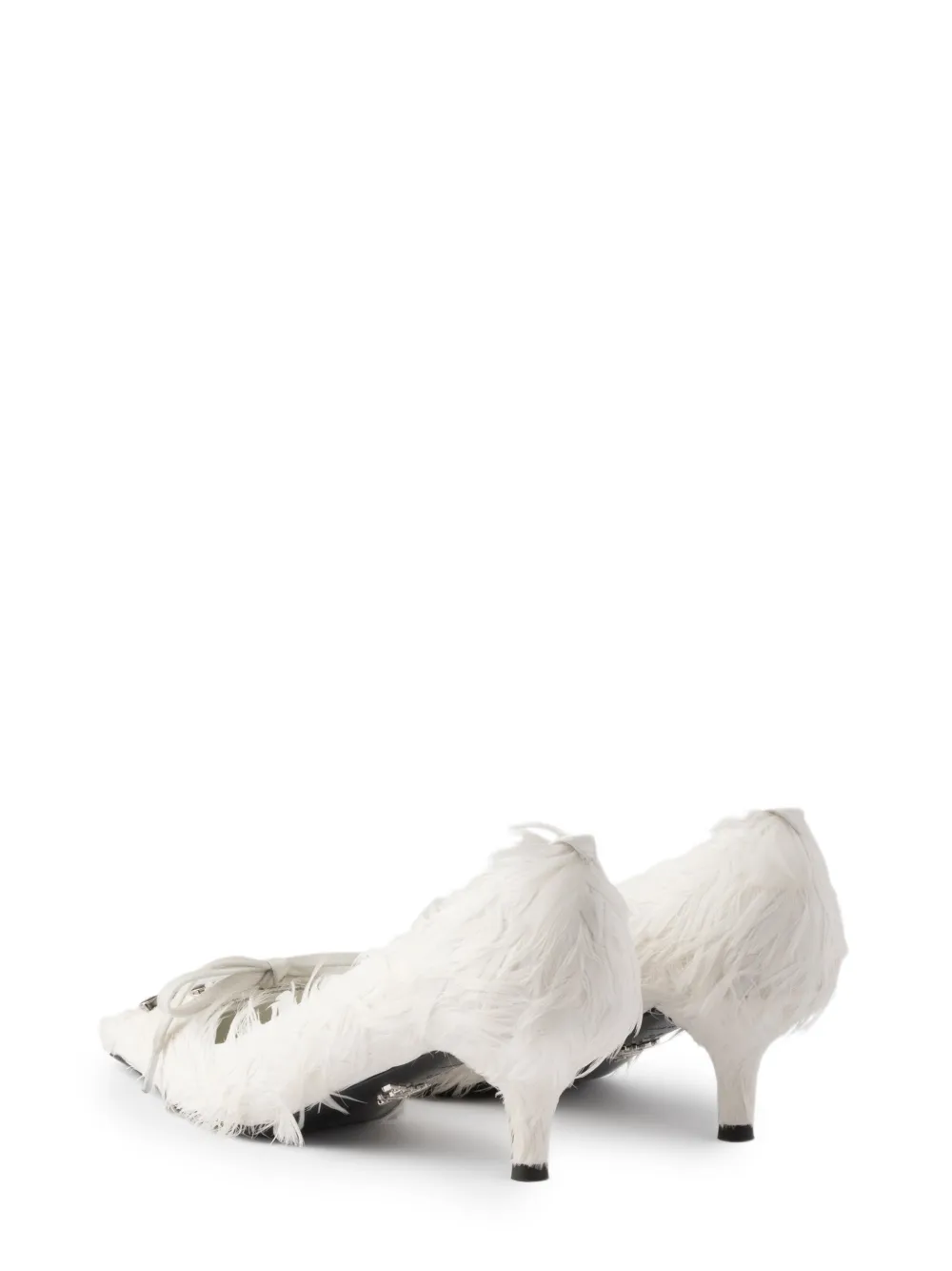 Prada Satijnen pumps verfraaid met veren Wit