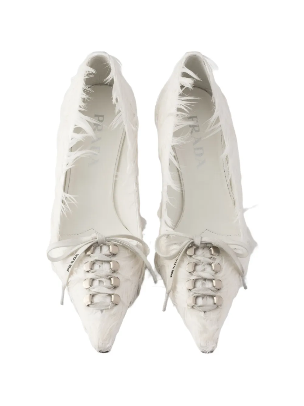 Prada Satijnen pumps verfraaid met veren Wit