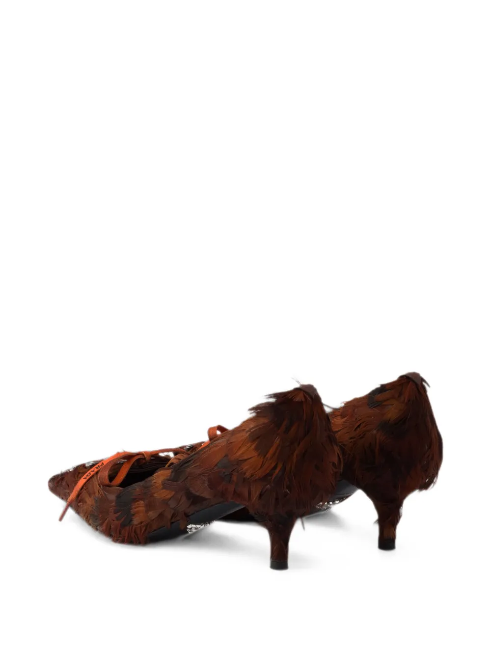 Prada Satijnen pumps verfraaid met veren Bruin