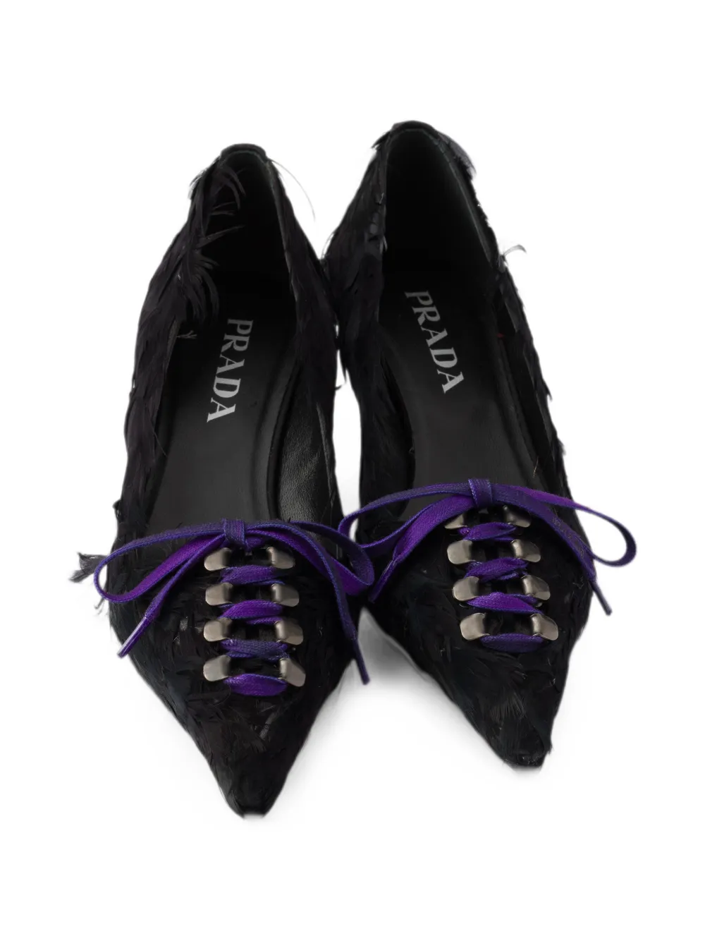 Prada feather-embellished satin pumps Zwart