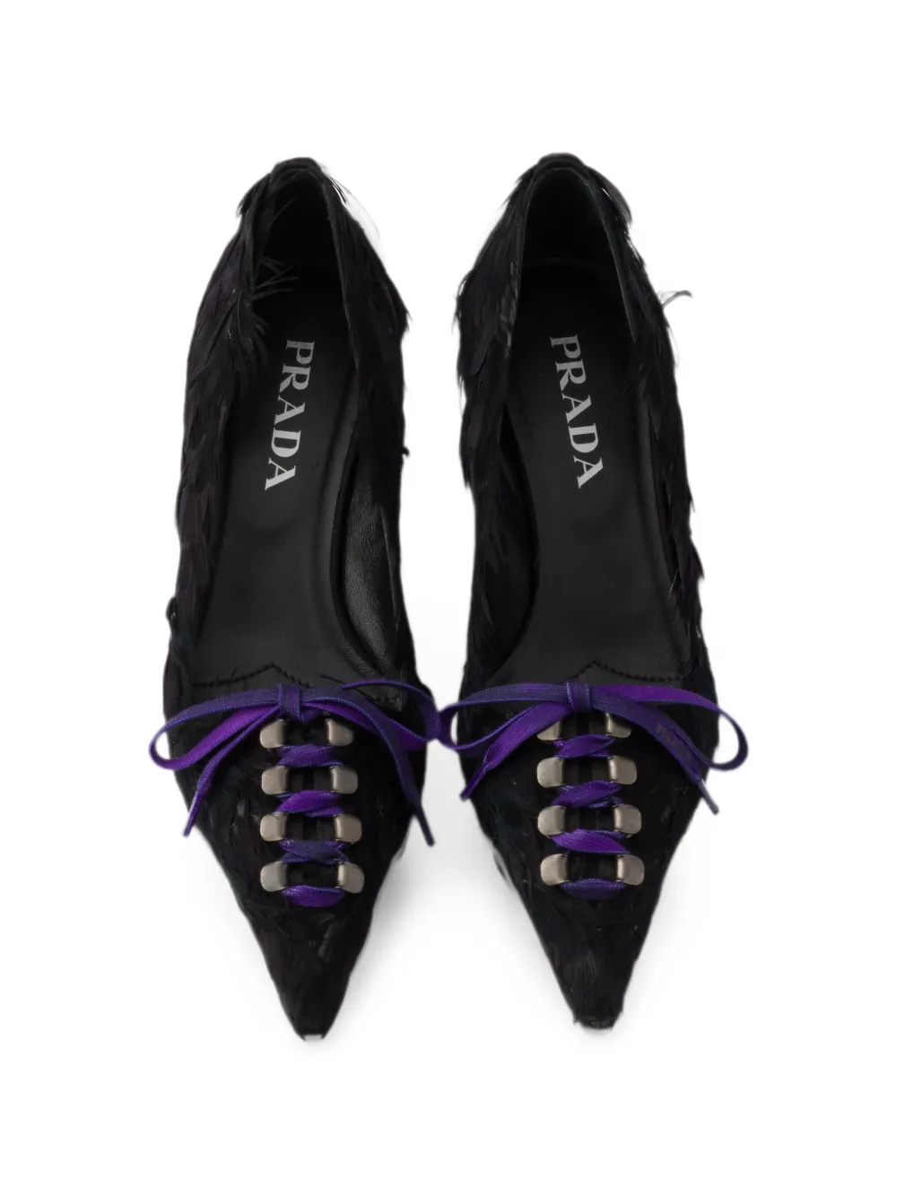 Prada feather-embellished satin pumps Zwart
