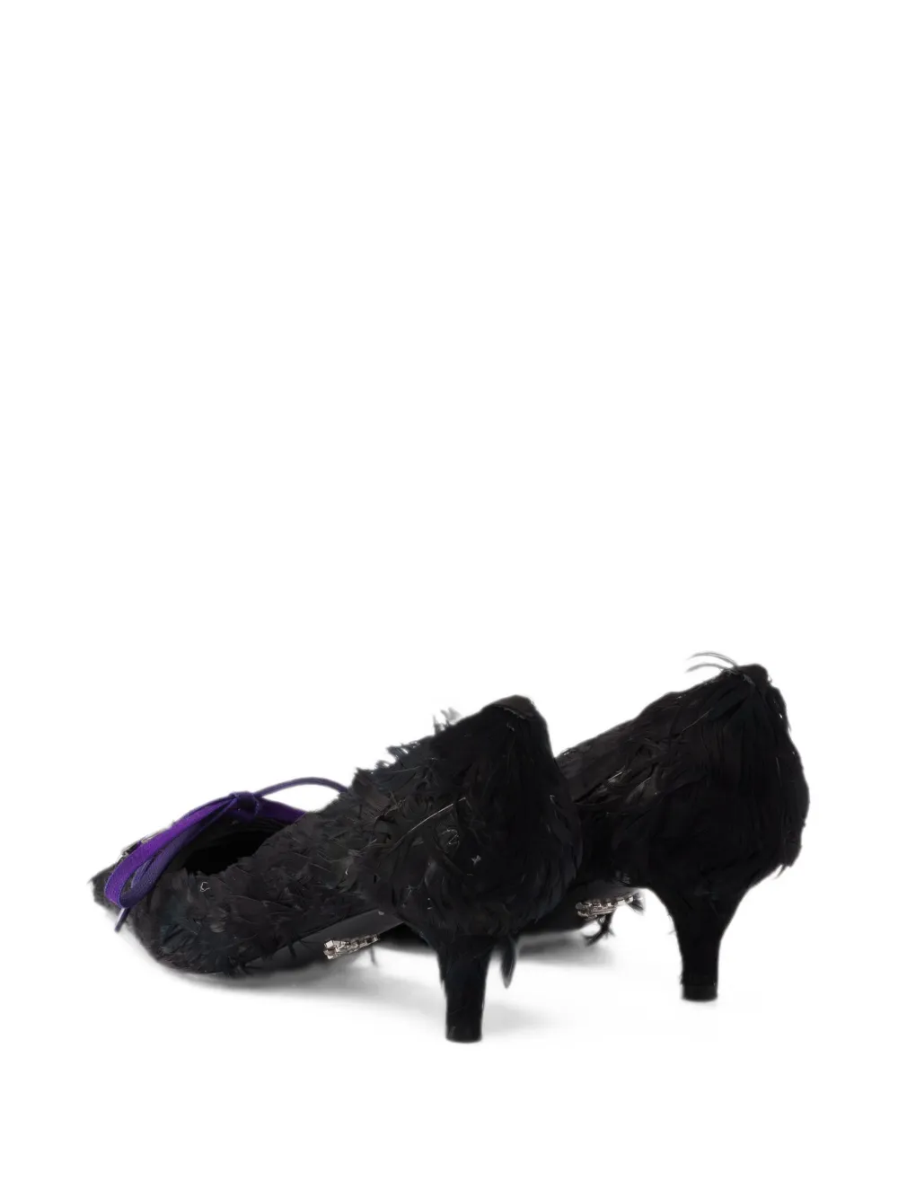 Prada feather-embellished satin pumps Zwart