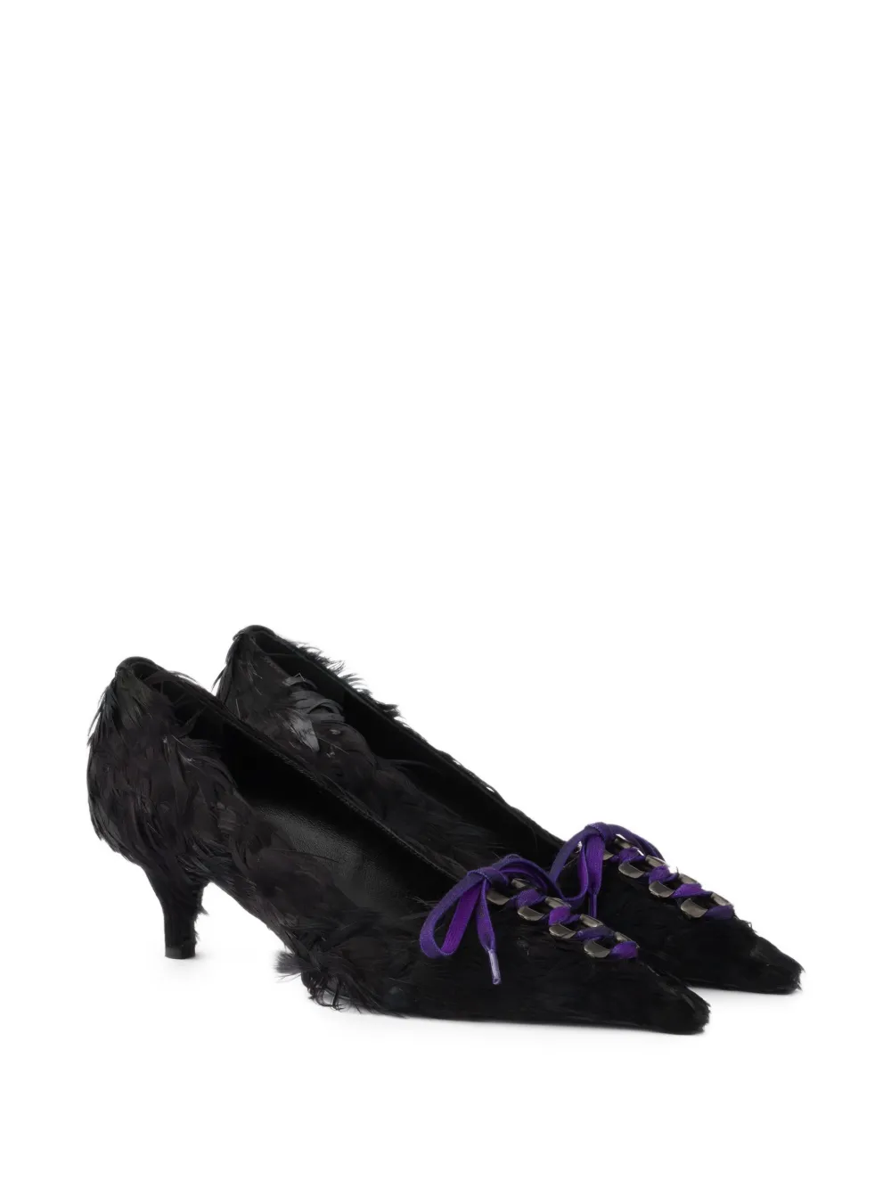 Prada feather-embellished satin pumps Zwart