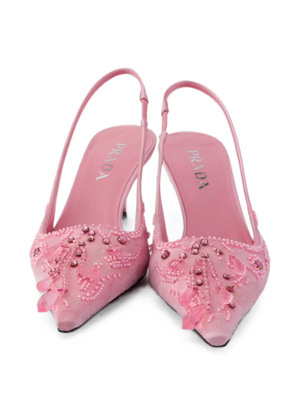 Prada embroidered satin slingback pumps Roze