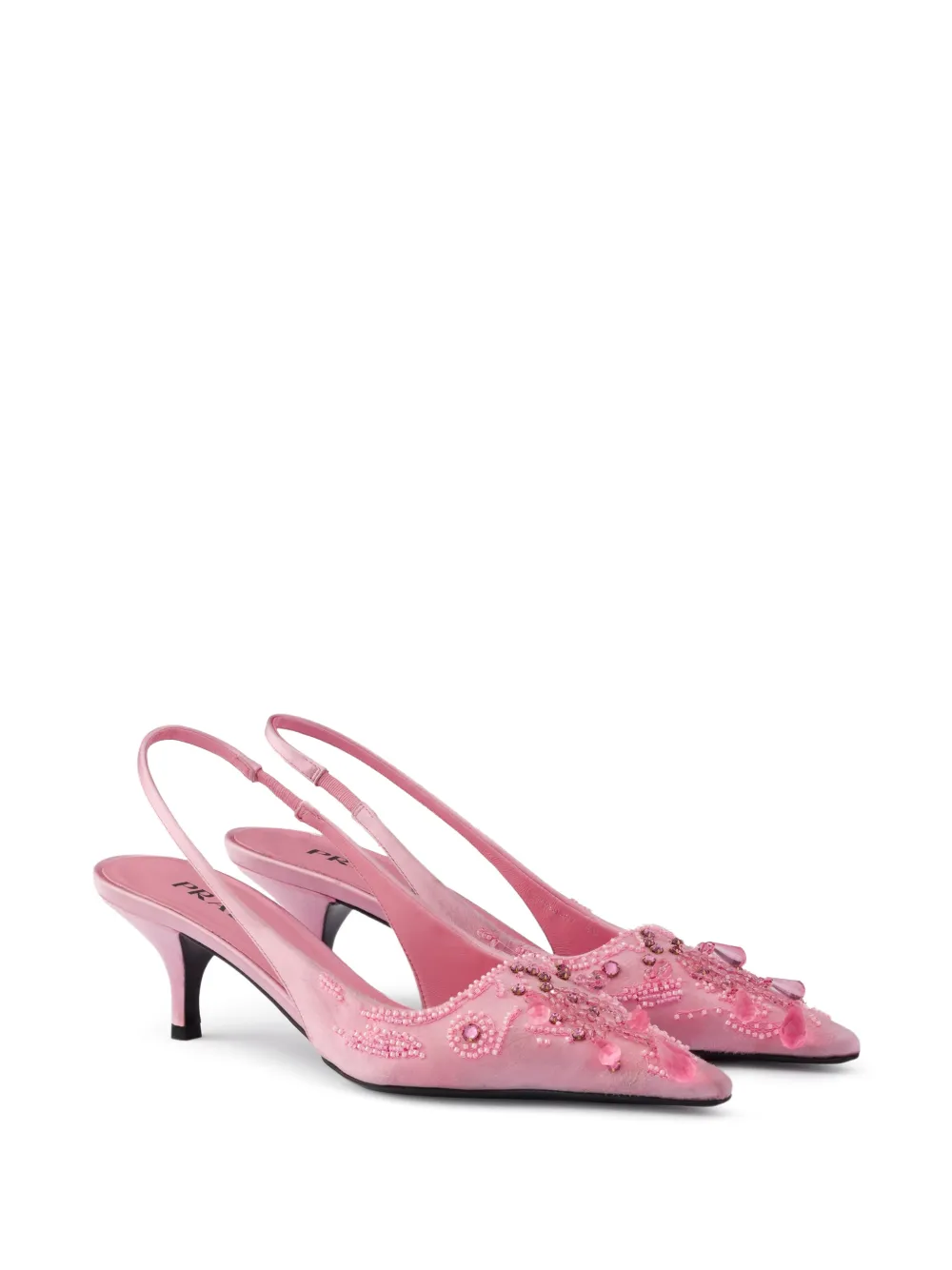 Prada embroidered satin slingback pumps Roze