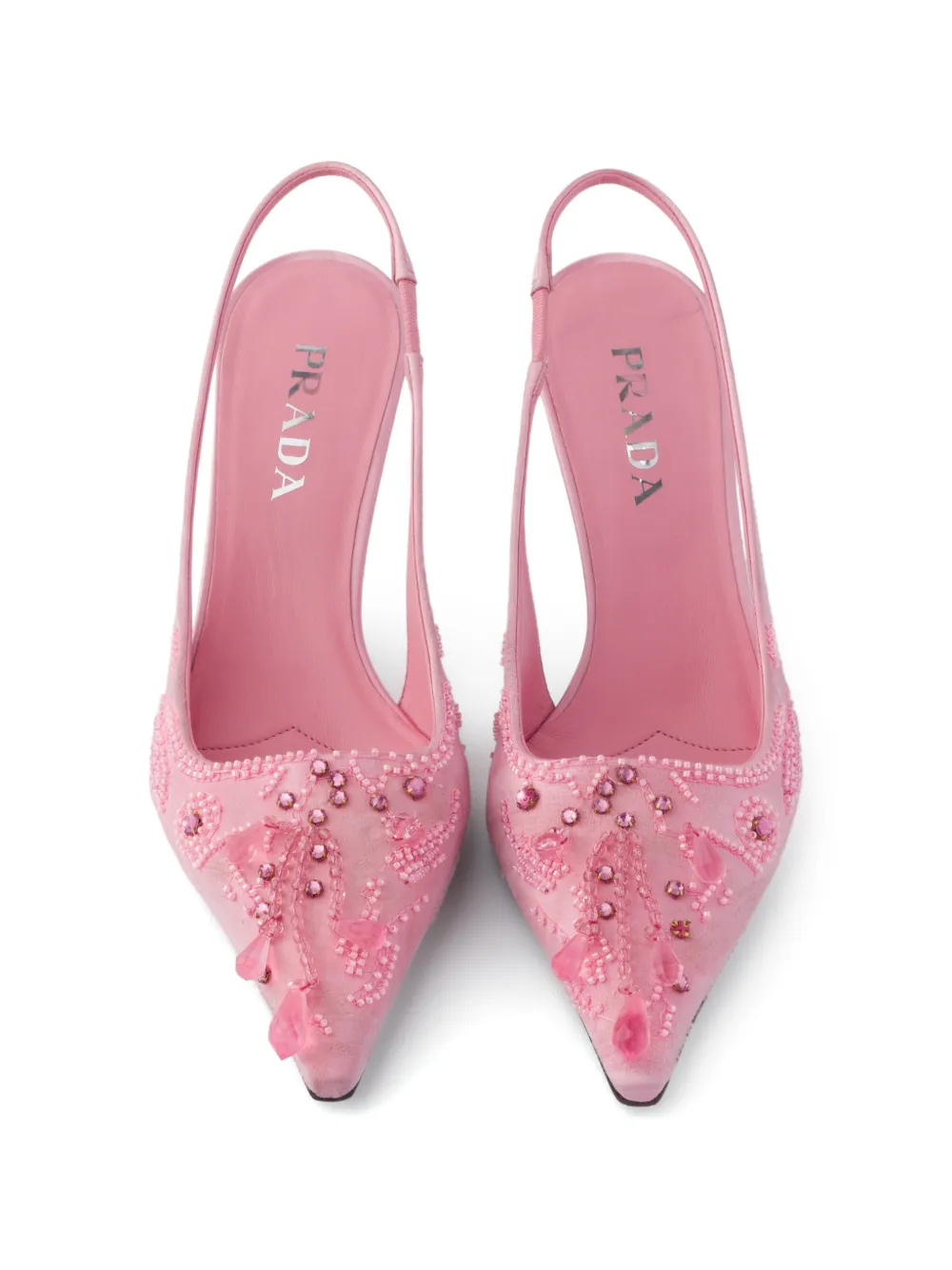 Prada embroidered satin slingback pumps Roze