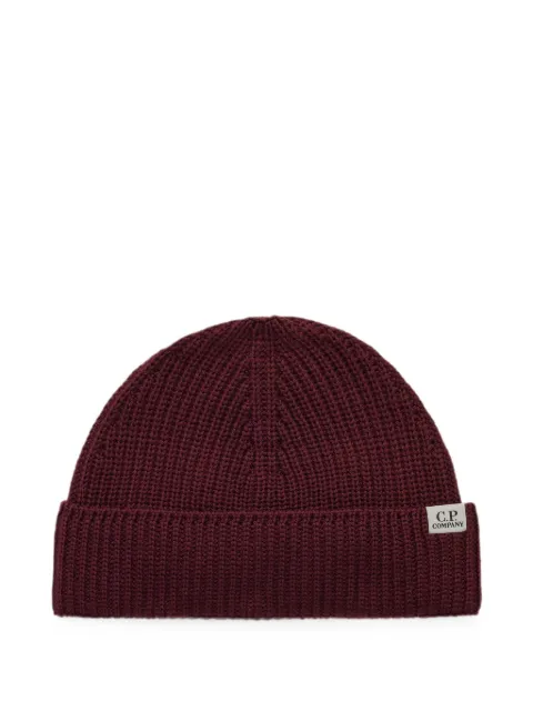 C.P. Company logo-patch ribbed beanie hat
