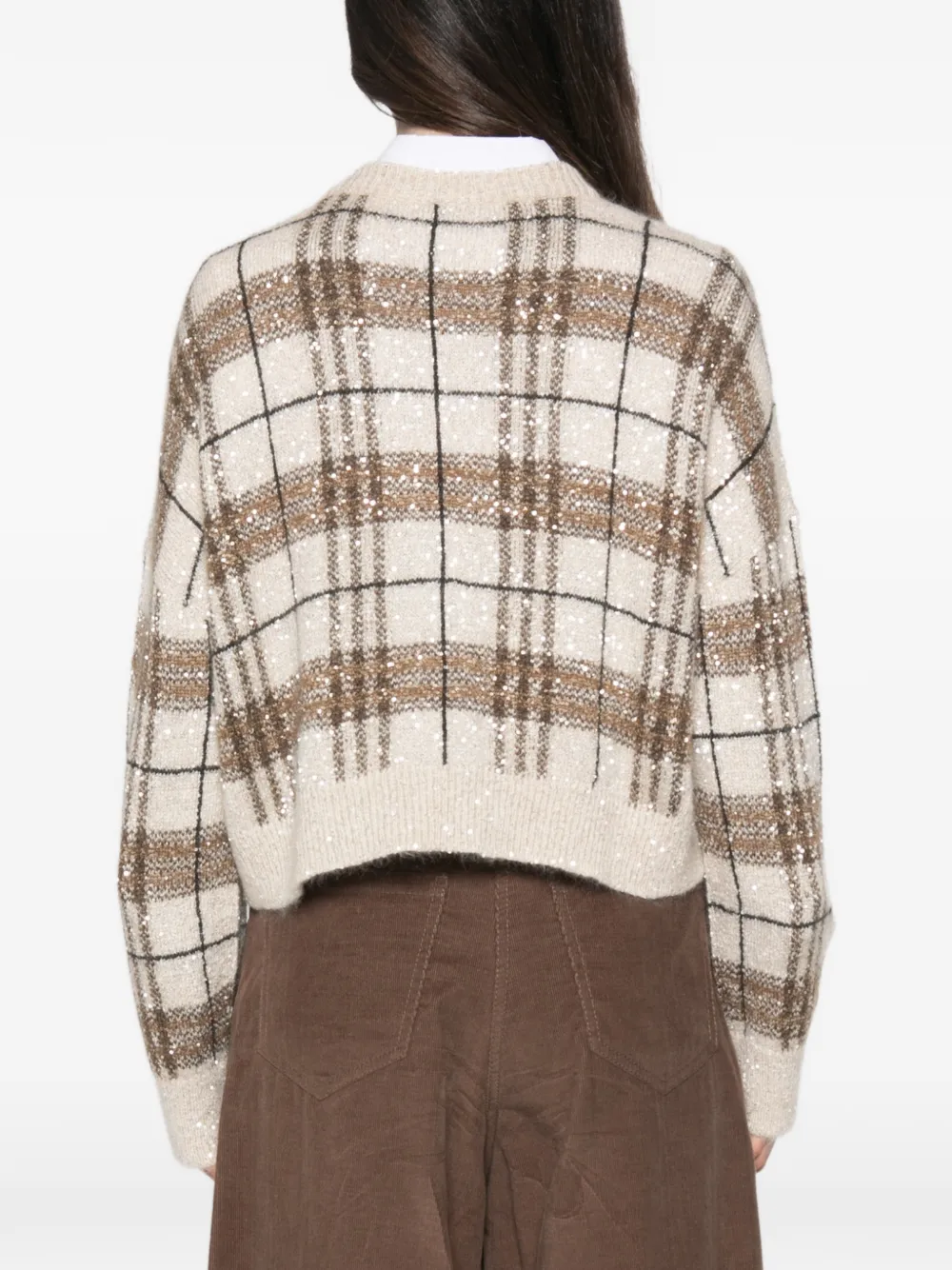 Brunello Cucinelli Geruite trui verfraaid met pailletten Beige