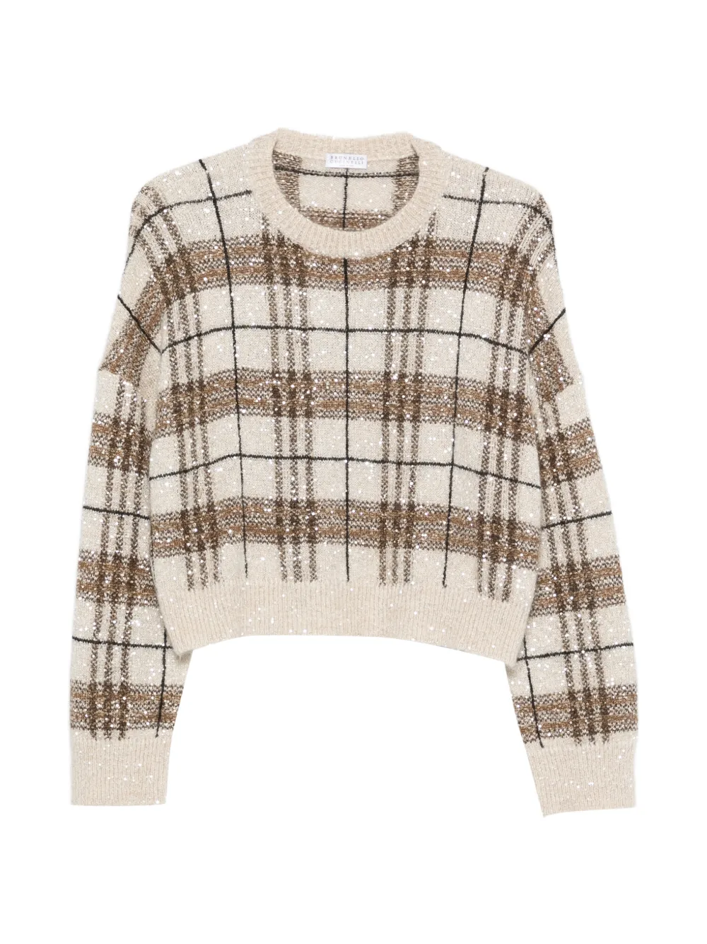 Brunello Cucinelli plaid-pattern sequin-embellishment sweater - Nude