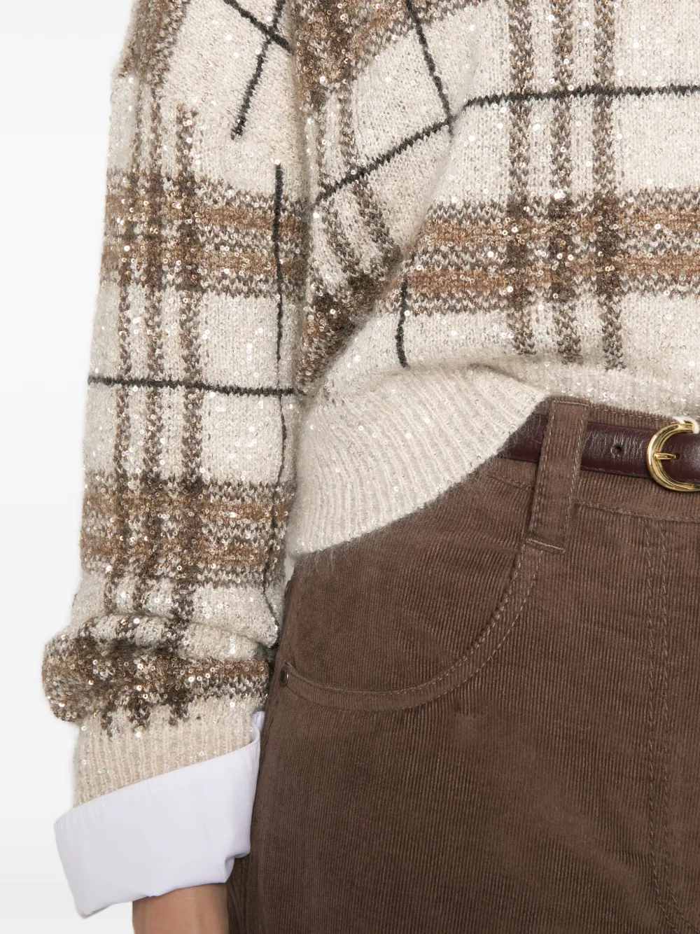 Brunello Cucinelli Geruite trui verfraaid met pailletten Beige