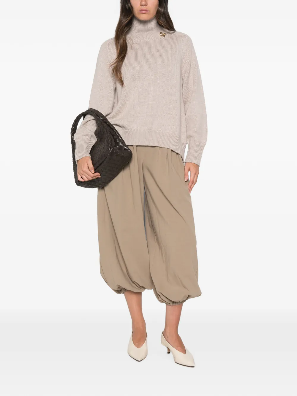 Fabiana Filippi Verfraaide trui met hoge hals Beige