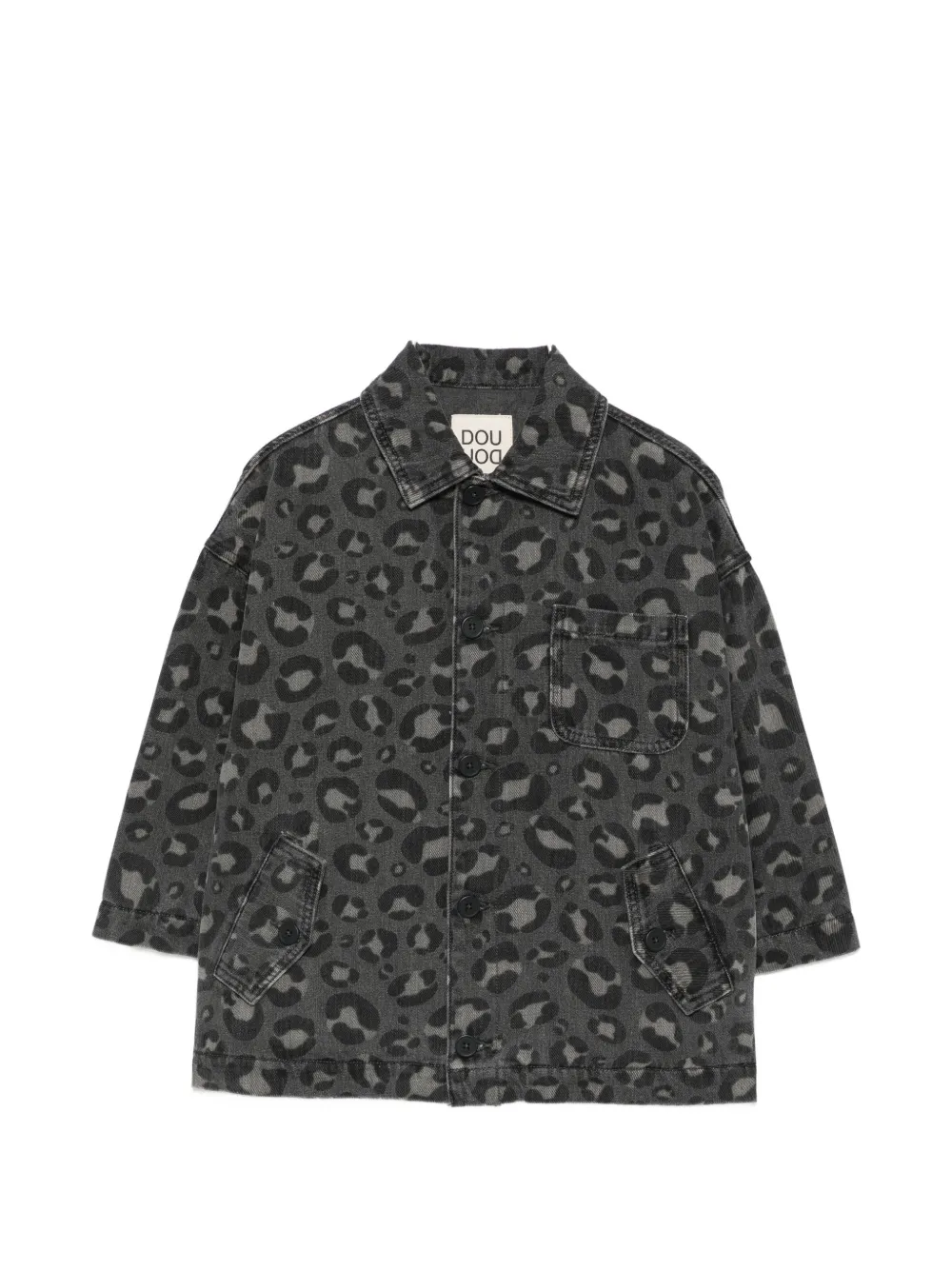 Douuod Kids leopard-print denim jacket - Grigio