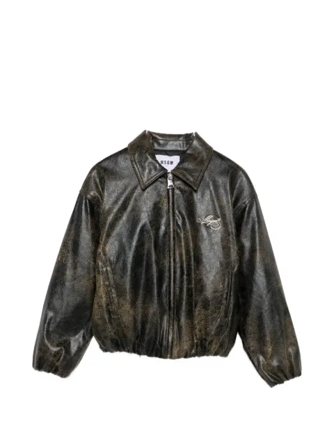 MSGM Kids distressed-effect logo-patch jacket