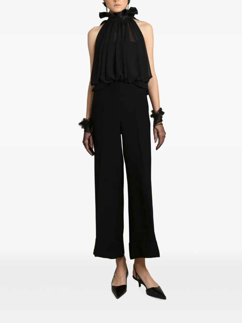 Gemy Maalouf Blouse met halternek en ruches Zwart