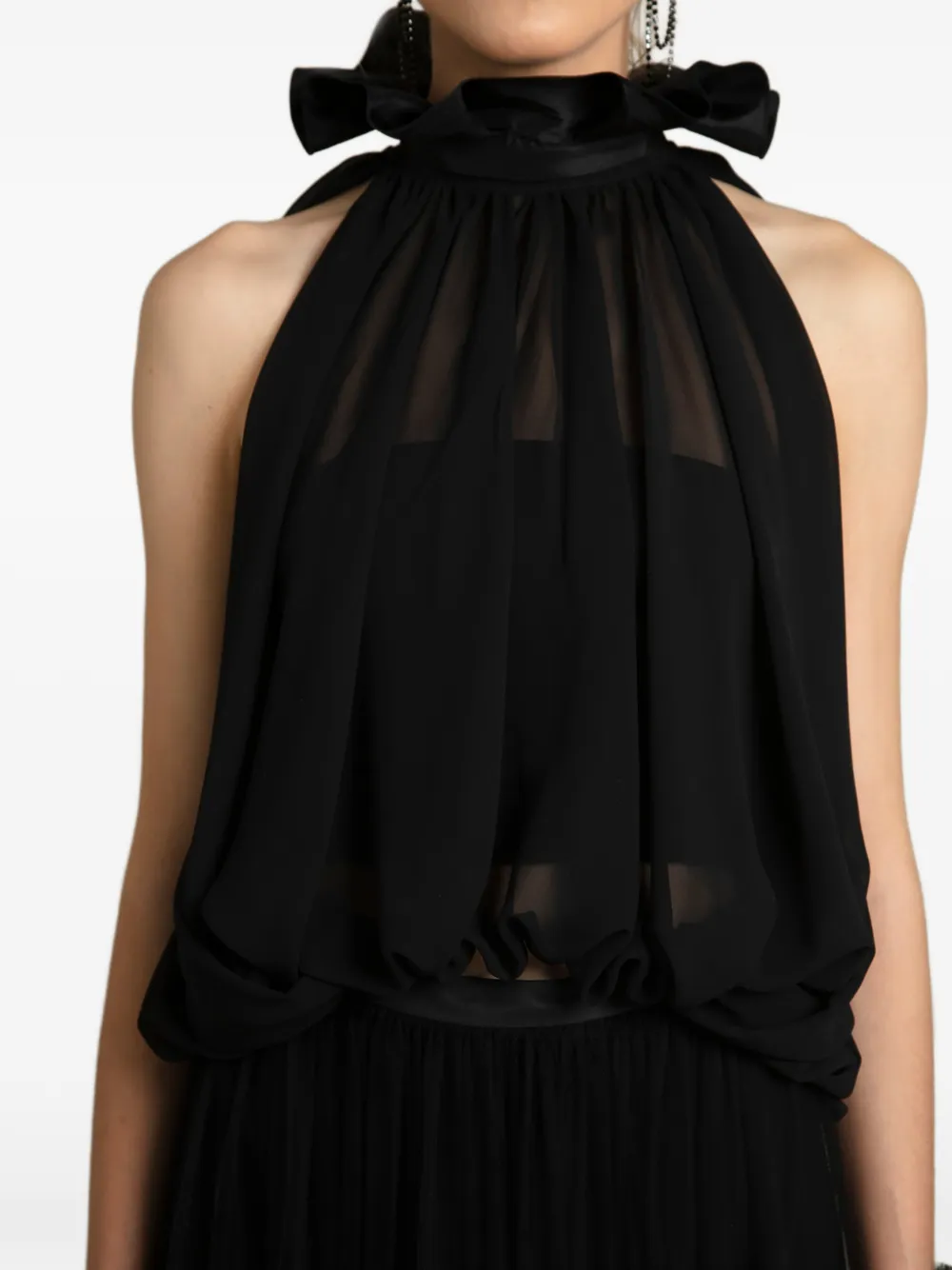Gemy Maalouf Blouse met halternek en ruches Zwart