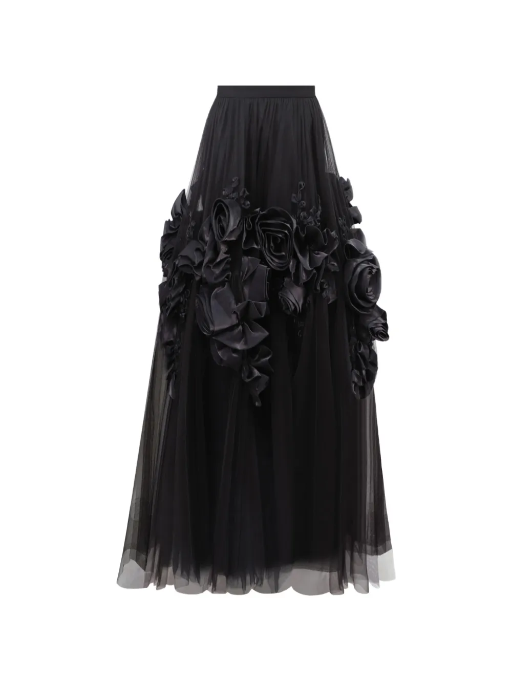 Gemy Maalouf Floral-appliqué Tulle Midi Skirt In Black
