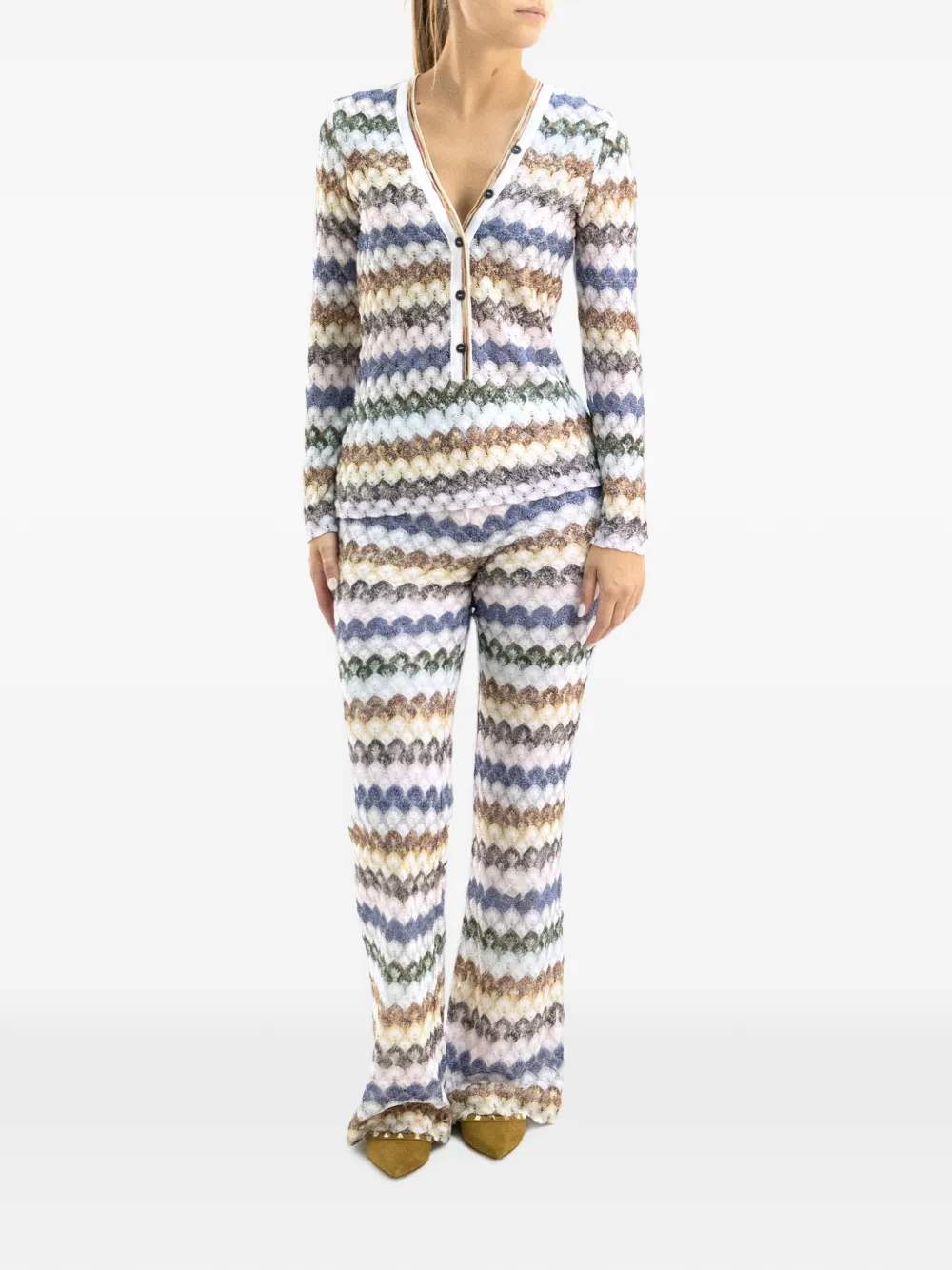 Missoni Trui met zigzag-patroon en V-hals Wit