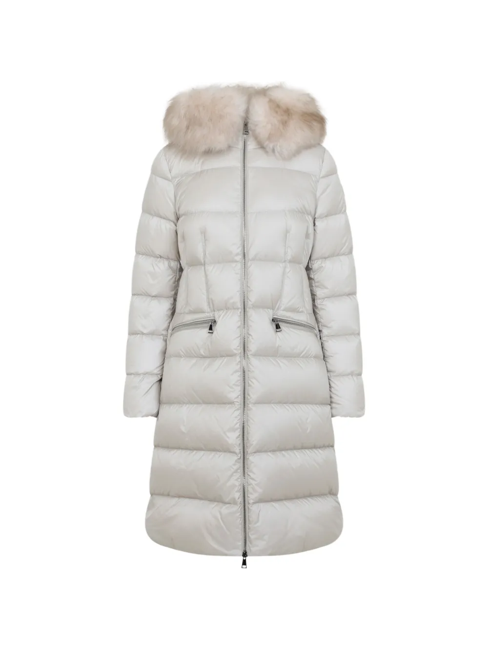 最終価格　MONCLER ホワイトフリルジャケット　6anni 116cm Moncler shearling-trim Quilted Coat | Neutrals | FARFETCH