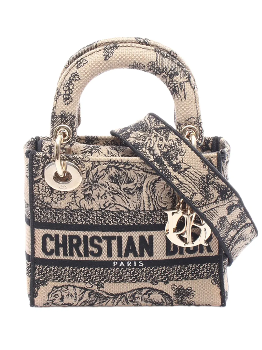 Christian Dior Pre-Owned 2000-2026 Mini Embroidered Canvas Toile De Jouy Lady D Lite satchel - Neutrals