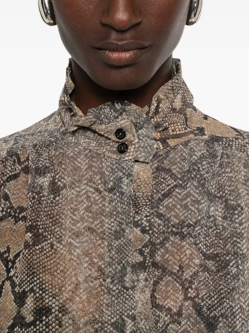 ERMANNO FIRENZE Blouse met slangenprint en ruches Beige