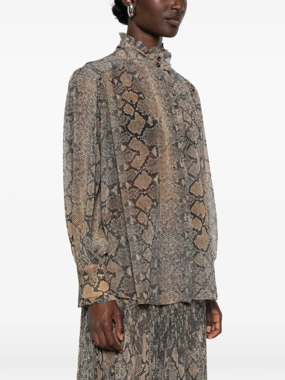 ERMANNO FIRENZE Blouse met slangenprint en ruches Beige