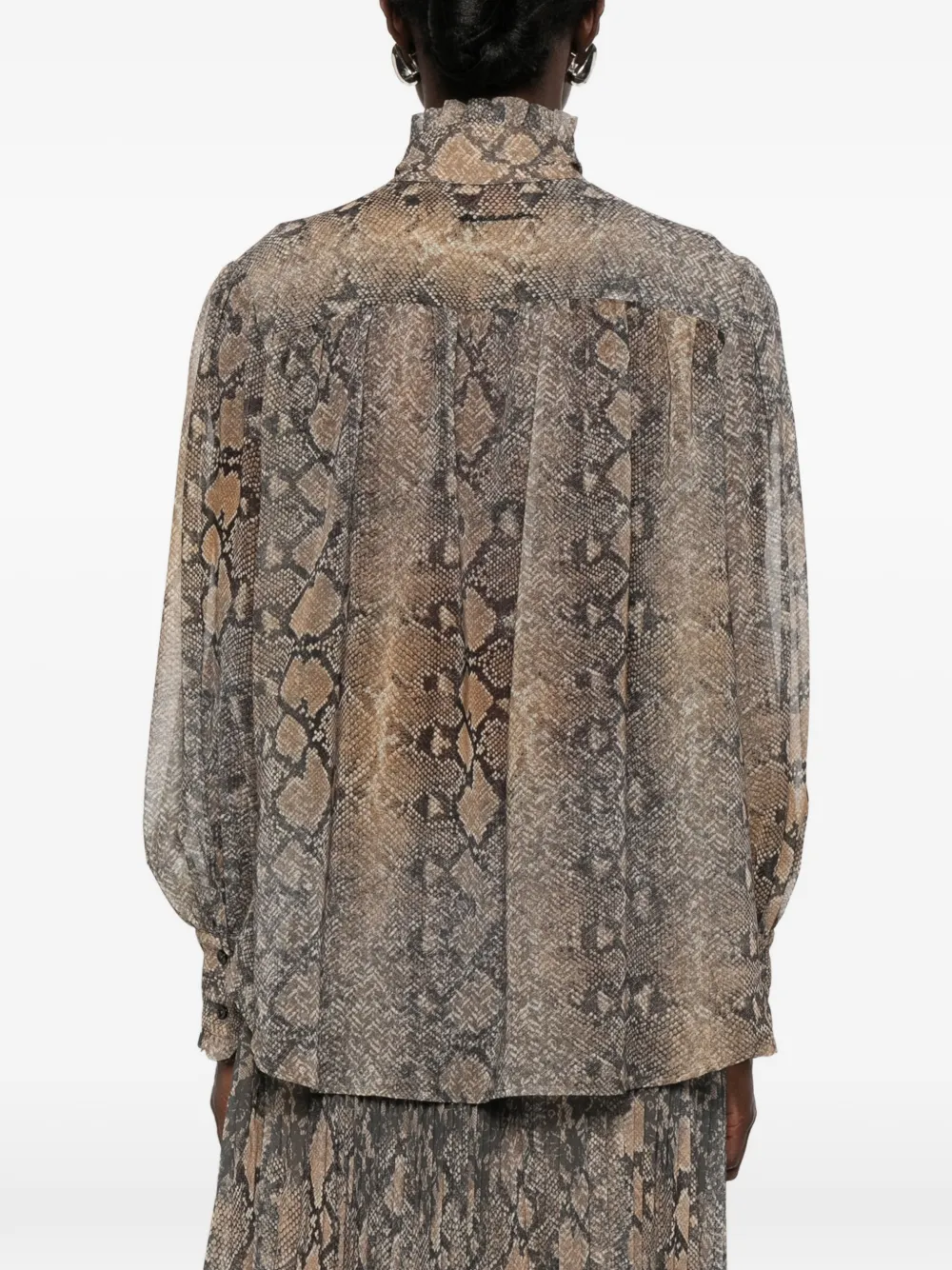 ERMANNO FIRENZE Blouse met slangenprint en ruches Beige