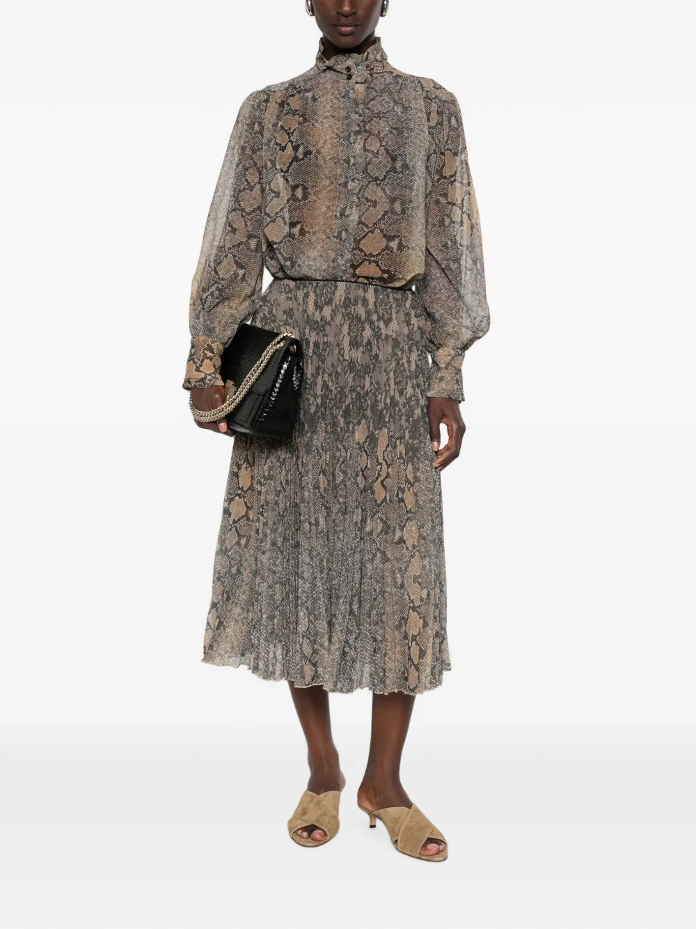 ERMANNO FIRENZE Blouse met slangenprint en ruches Beige