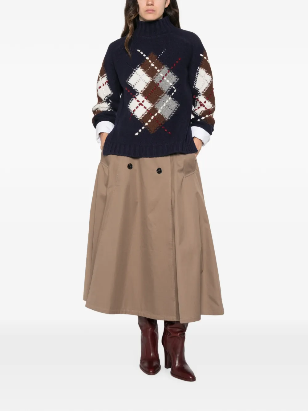 Ermanno Firenze Rich Blue Argyle Pattern Wool Turtleneck Sweater In Blue