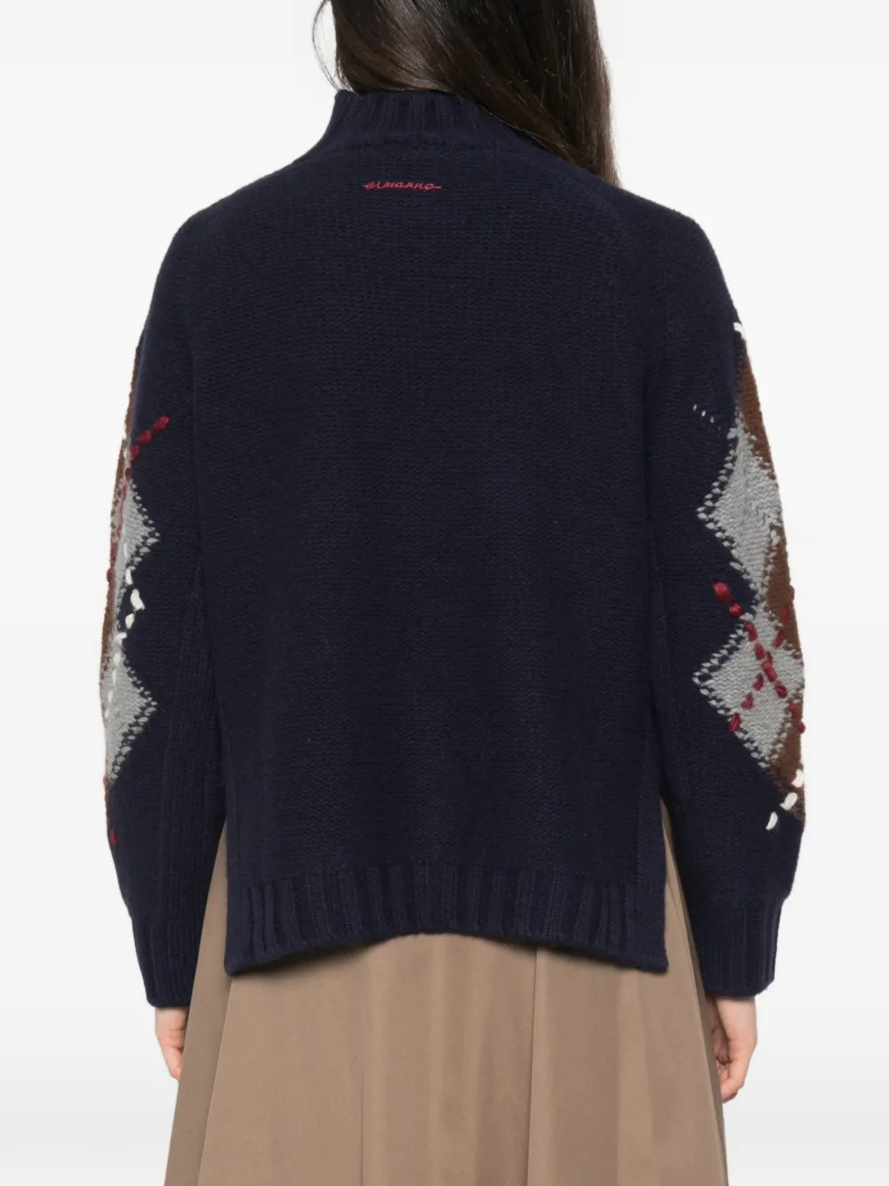 Ermanno Firenze Rich Blue Argyle Pattern Wool Turtleneck Sweater In Blue
