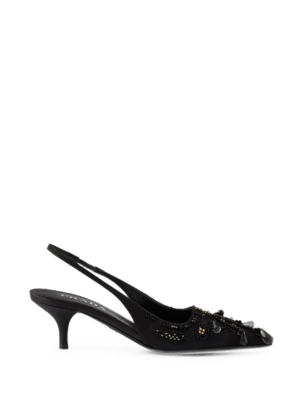 Prada embroidered satin slingback pumps Zwart
