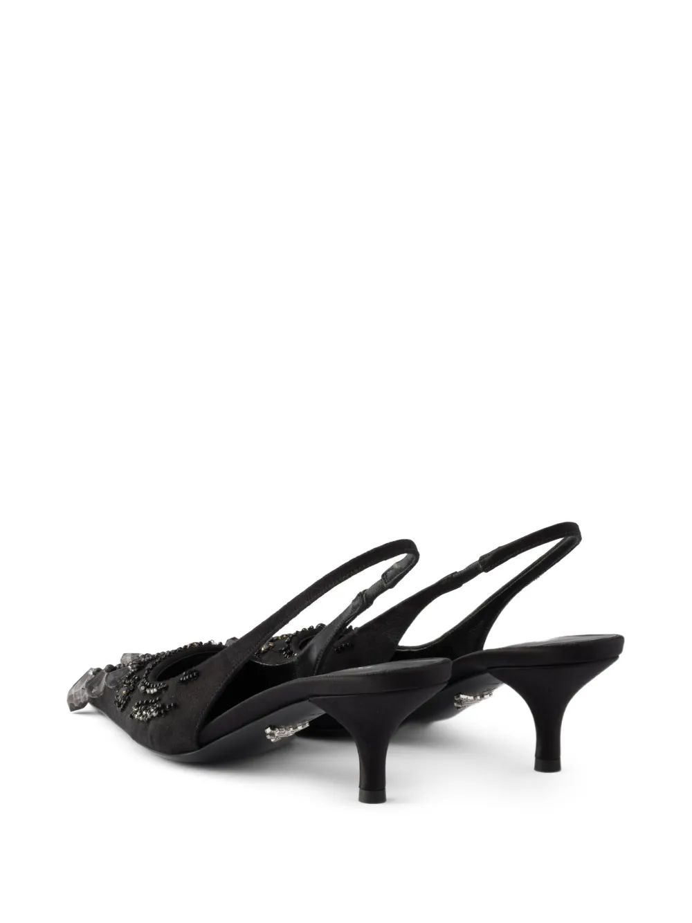 Prada embroidered satin slingback pumps Zwart