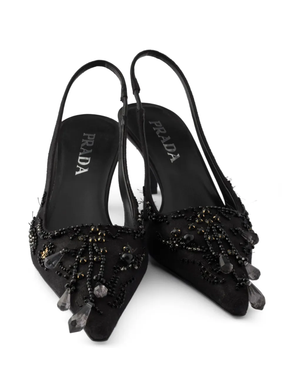 Prada embroidered satin slingback pumps Zwart